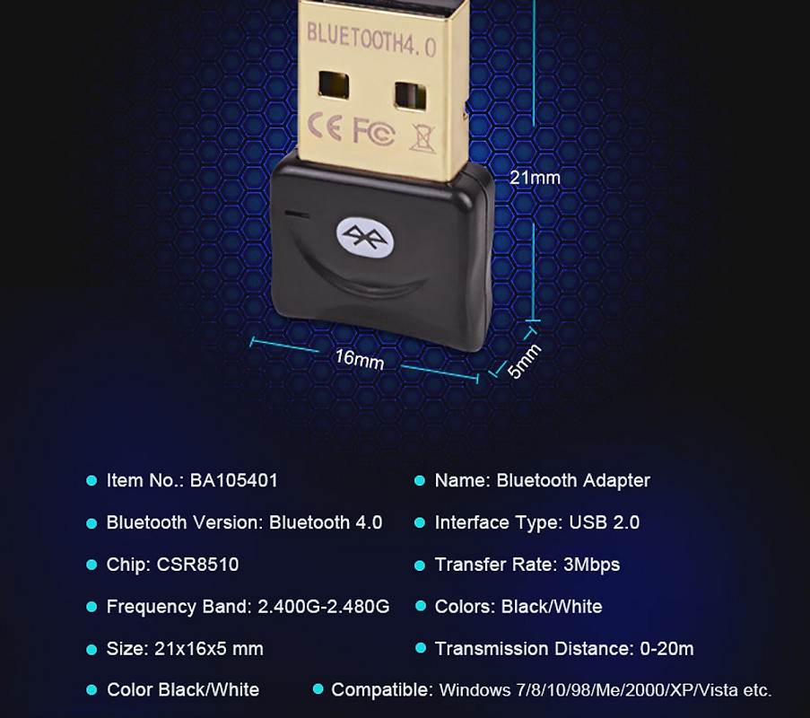 USB bluetooth cho PC - USB Bluetooth Máy Tính 4.0 CSR BT-06A - Trắng