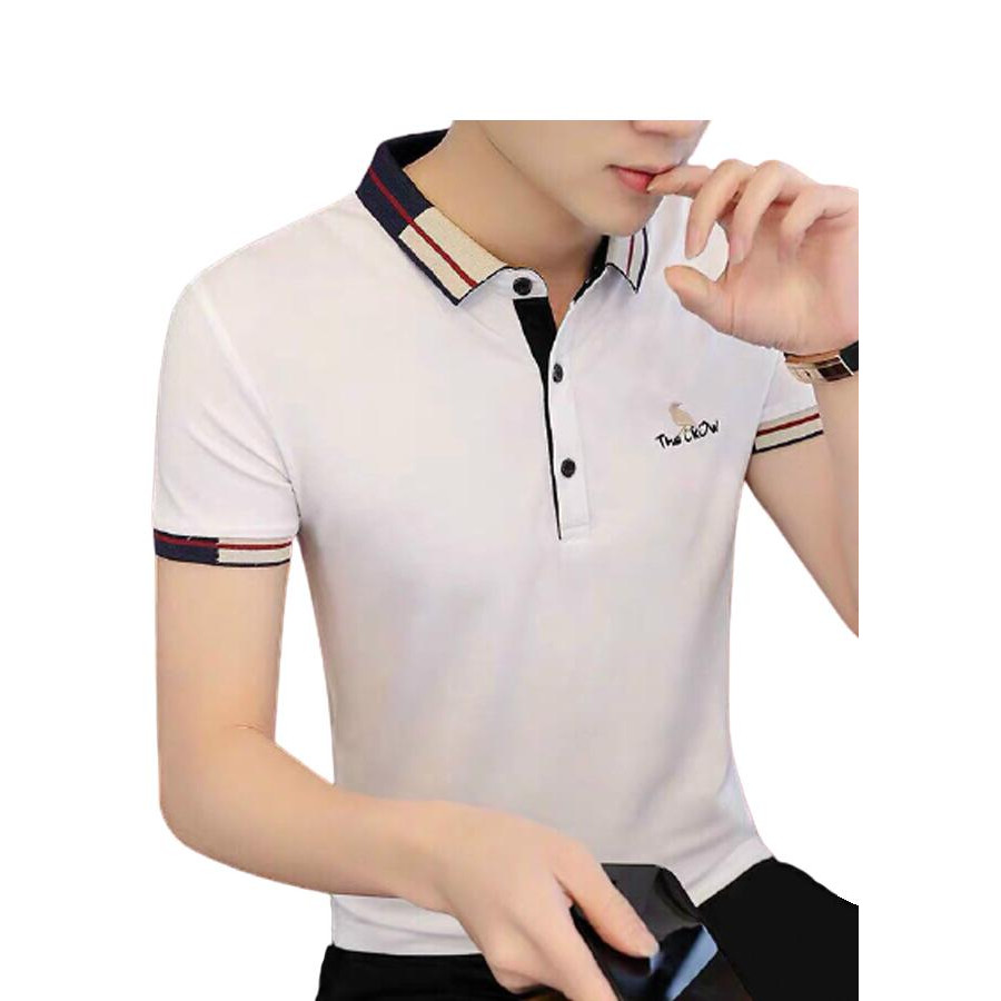 Áo thun cổ trụ nam thêu logo thanh lịch