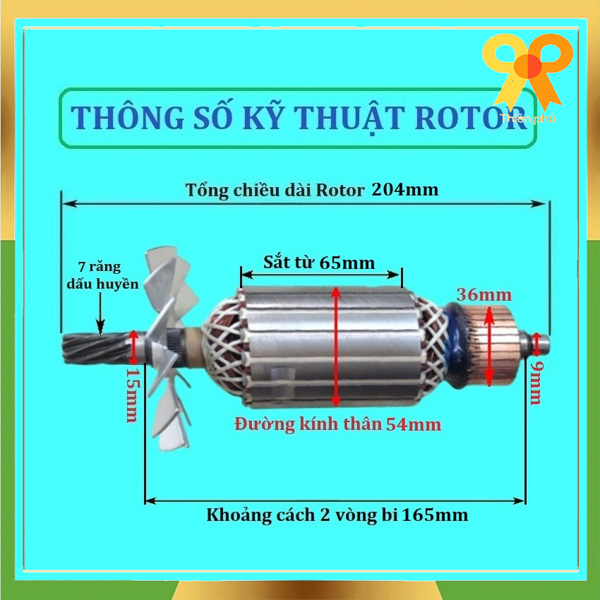 Rotor máy cắt sắt cho DEWALT D28720 - Loại nhông 7 răng dấu huyền