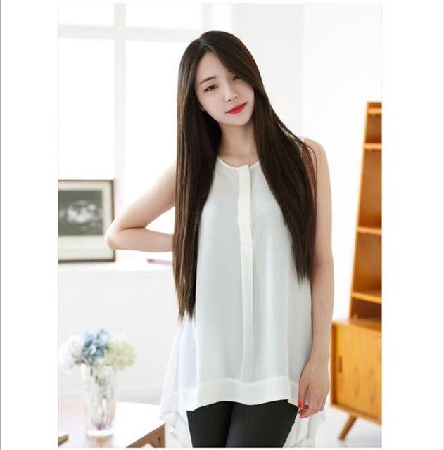 Tóc giả nữ nguyên đầu suông thẳng dài 60cm có da đầu - TG21