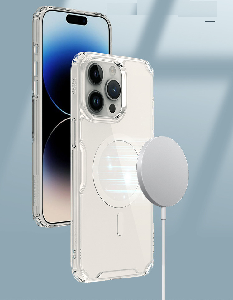 Ốp lưng chống sốc trong suốt hỗ trợ sạc Maqsafe cho iPhone 15 / iPhone 15 Plus/ iPhone 15 Pro/ iPhone 15 Pro Max hiệu Nillkin Magnetic Wireless độ trong tuyệt đối, chống trầy xước, chống ố vàng, tản nhiệt tốt - hàng nhập khẩu