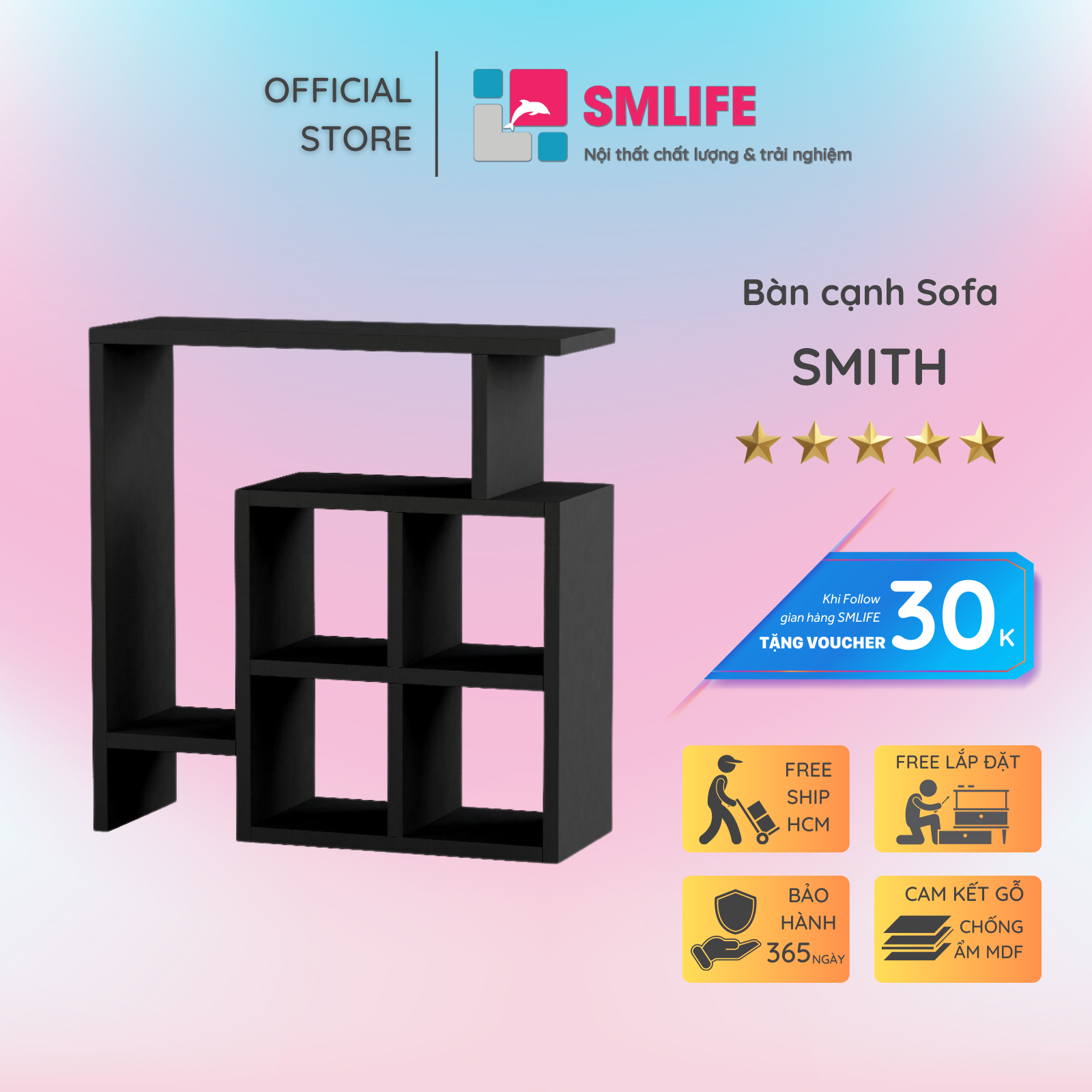 Bàn gỗ cạnh Sofa hiện đại SMLIFE Smith | Gỗ MDF dày 17mm chống ẩm | D55xR20xC55cm