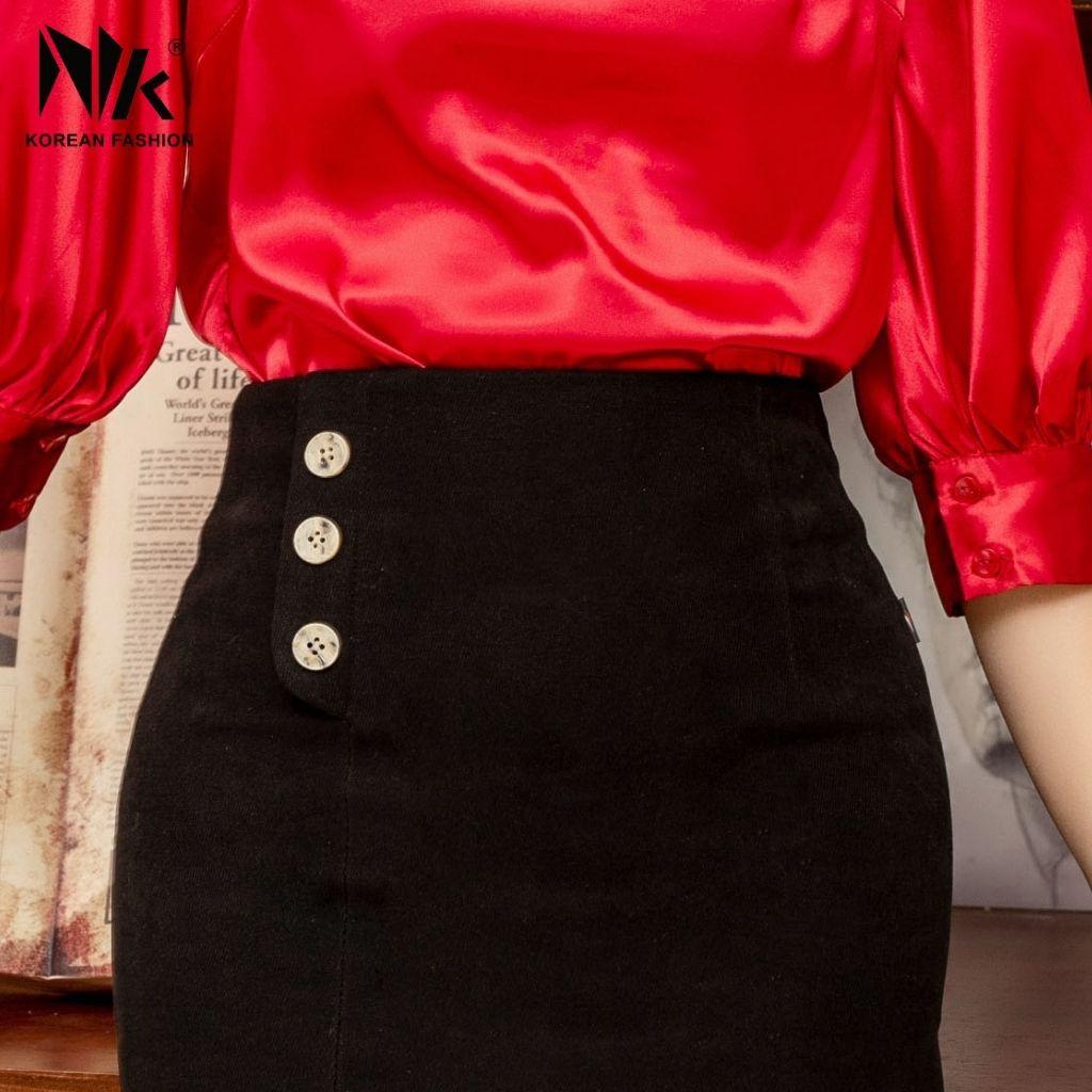 Chân Váy Thiết Kế Công Sở UK FASHION Dáng Ôm Phối Khuy Lệch, Chất Liệu Nhập Hàn Mềm Mịn, Co Giãn NKCV2011002