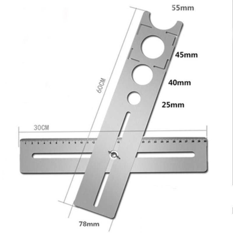 Thước định vị lỗ khoan ống nước, định vị ổ cắm trên gạch ốp lát , dài 40cm, chất liệu inox