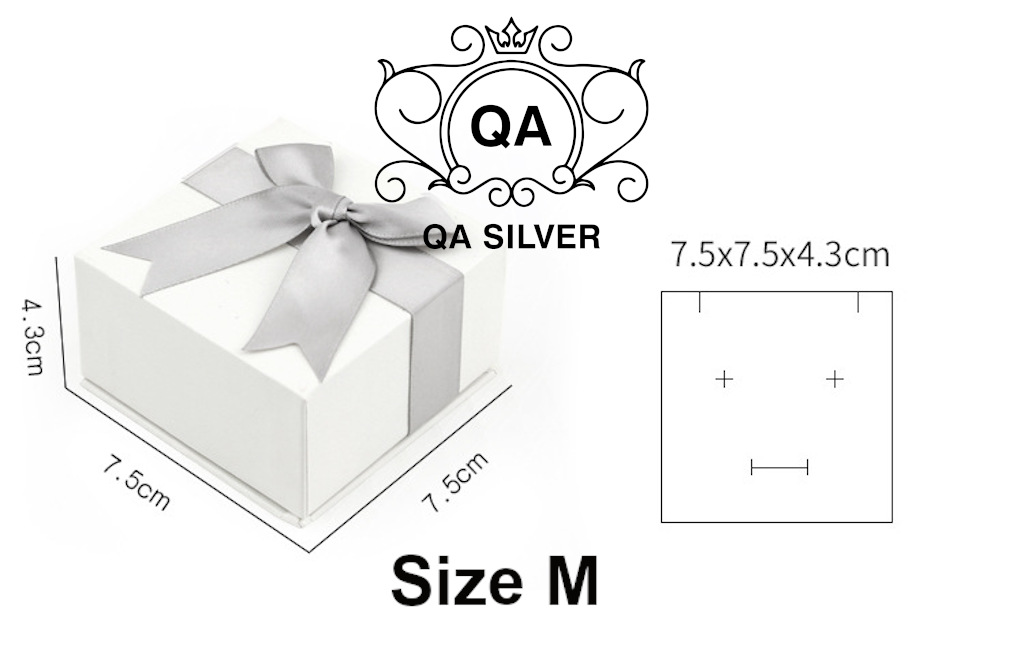 Hộp trang sức hộp đựng quà tặng giấy cứng trắng nơ ghi ACCESSORIES QA SILVER AC200502