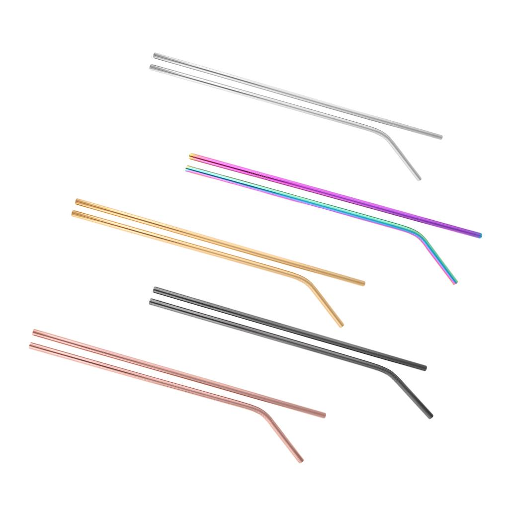 2pcs Stainless Steel Drinking Straw Sucker Straight Bent Set for Party Tumbler Glasses Tea Cup