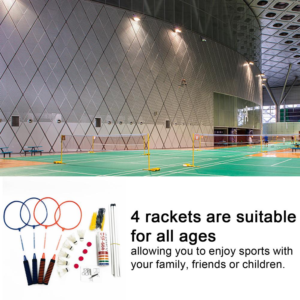 KESIKA Badminton Rackets 4 Pack Set Racquets Game with 6 Shuttlecocks 4 Overgrip Badminton Net for Children Adults Sport