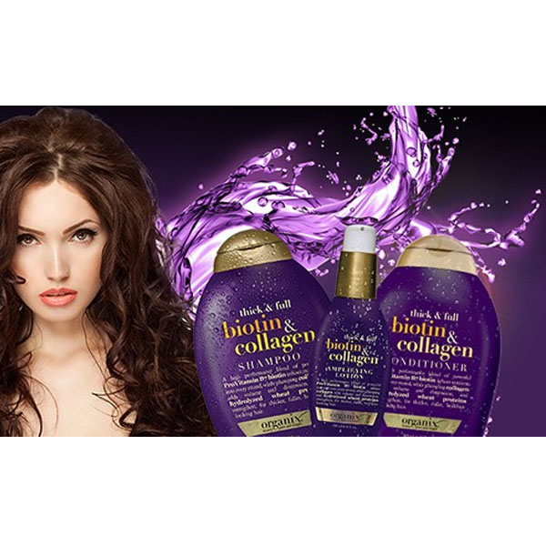 Bộ Dầu Gội Và Xả OGX Thick And Full Biotin & Collagen Của Mỹ 385ml, giảm xơ rối, gãy, rụng, cho tóc dày và suôn mượt - QuaTangMe Extaste
