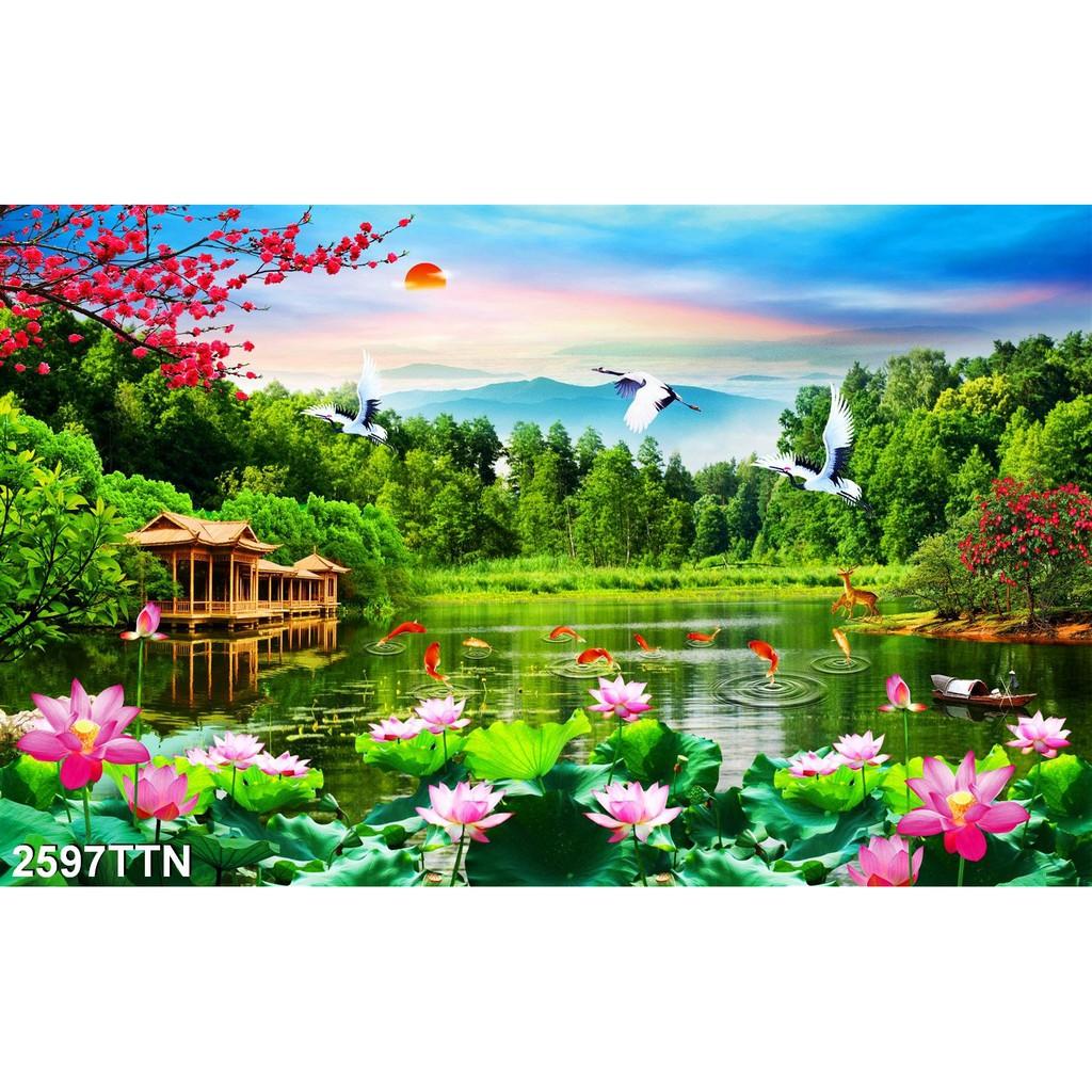 TRANH DÁN TƯỜNG 3D SƠN THUỶ HỮU TÌNH THÁC NƯỚC ĐẸP NHIỀU MẪU - TRANH NON NƯỚC HỮU TÌNH