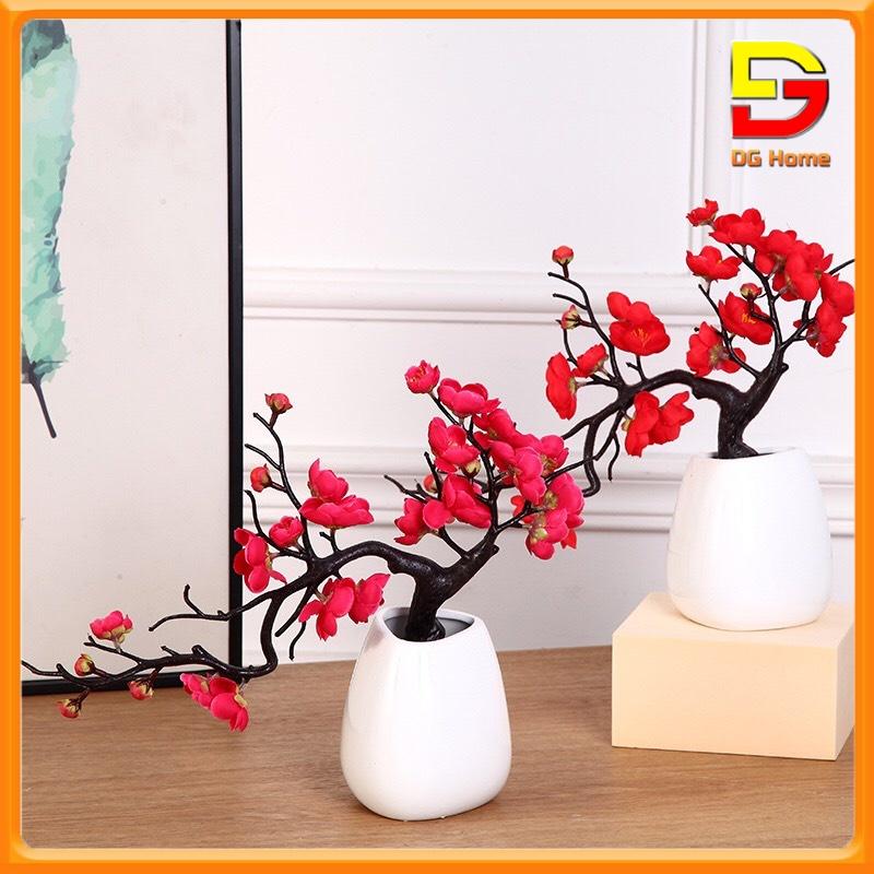 Hoa Giả Lọ Hoa Đào Bonsai Độc Đáo Trang Trí Để Bàn Phòng Khách Kệ Tủ Làm Quà Tặng Ý Nghĩa DH-23