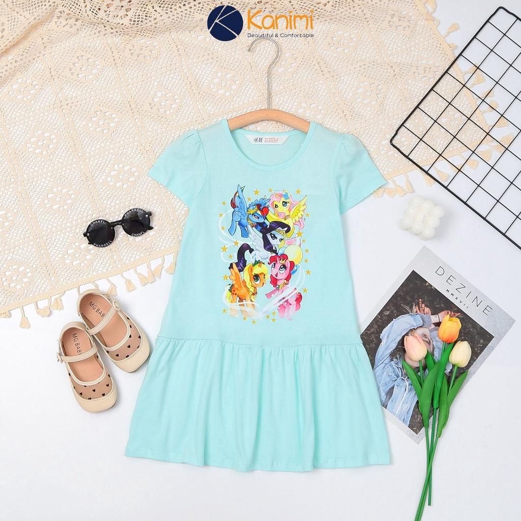 Váy cotton bé gái 2-10 tuổi cộc tay nối chuyền in 3D, Đầm cho bé thấm hút mồ hôi