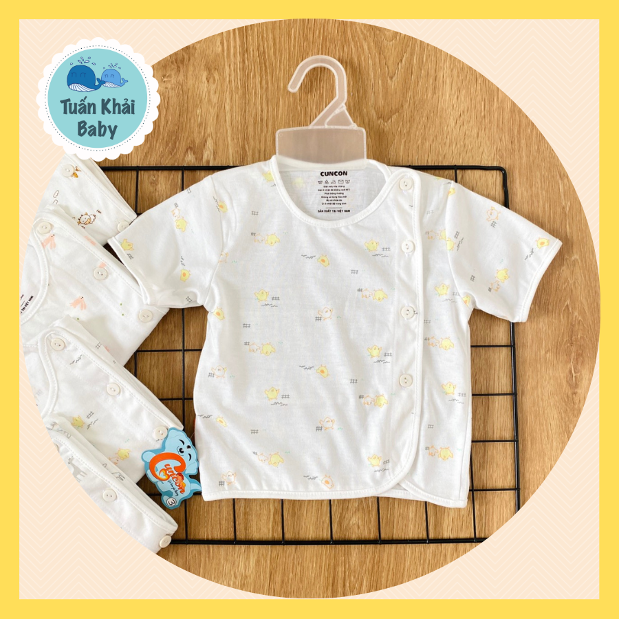 Áo sơ sinh (1 áo) cotton cao cấp CUNCON | Mẫu Tay Ngắn Họa Tiết Cài Lệch | Size 1,2,3 cho bé sơ sinh - 9kg