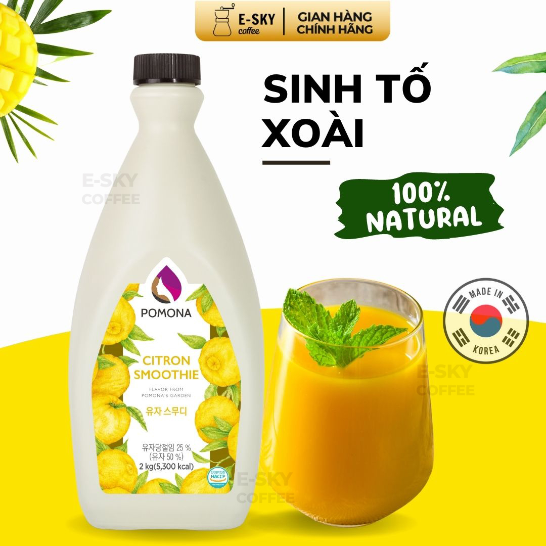 Mứt Xoài Pomona Mango Smoothie Nguyên Liệu Pha Chế Hàn Quốc Chai 2kg