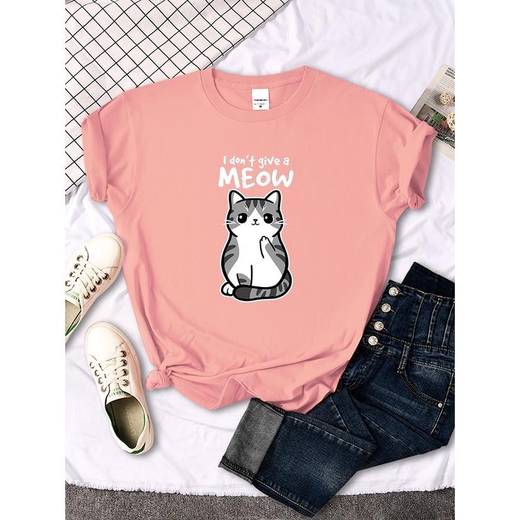 Áo thun nữ chất cotton in hình mèo đáng yêu