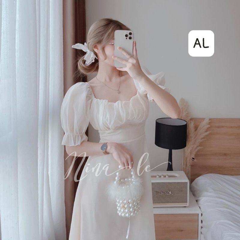 Đầm nữ Tiểu Thư Cổ Nhúm Cộc Tay Vải Voan 2 Lớp Dáng Dài Q092