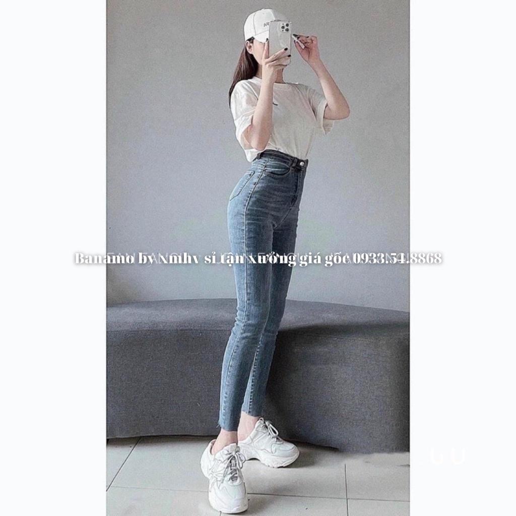 Quần jean nữ túi nắp da cạp cao hách dáng miên man siêu đẹp thời trang jean nữ túi nắp da 769