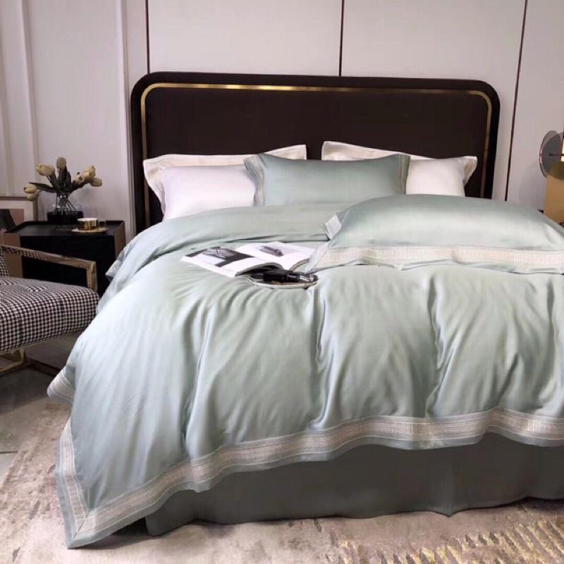 Bộ chăn ga gối tencel trơn viền 4 món