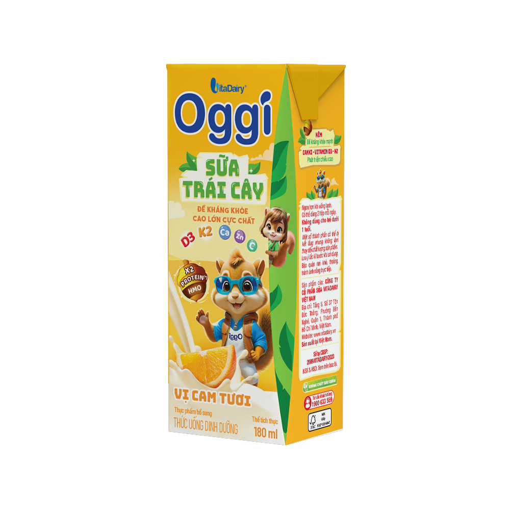 TUDD Sữa trái cây Oggi vị cam tươi 180ml - VitaDairy