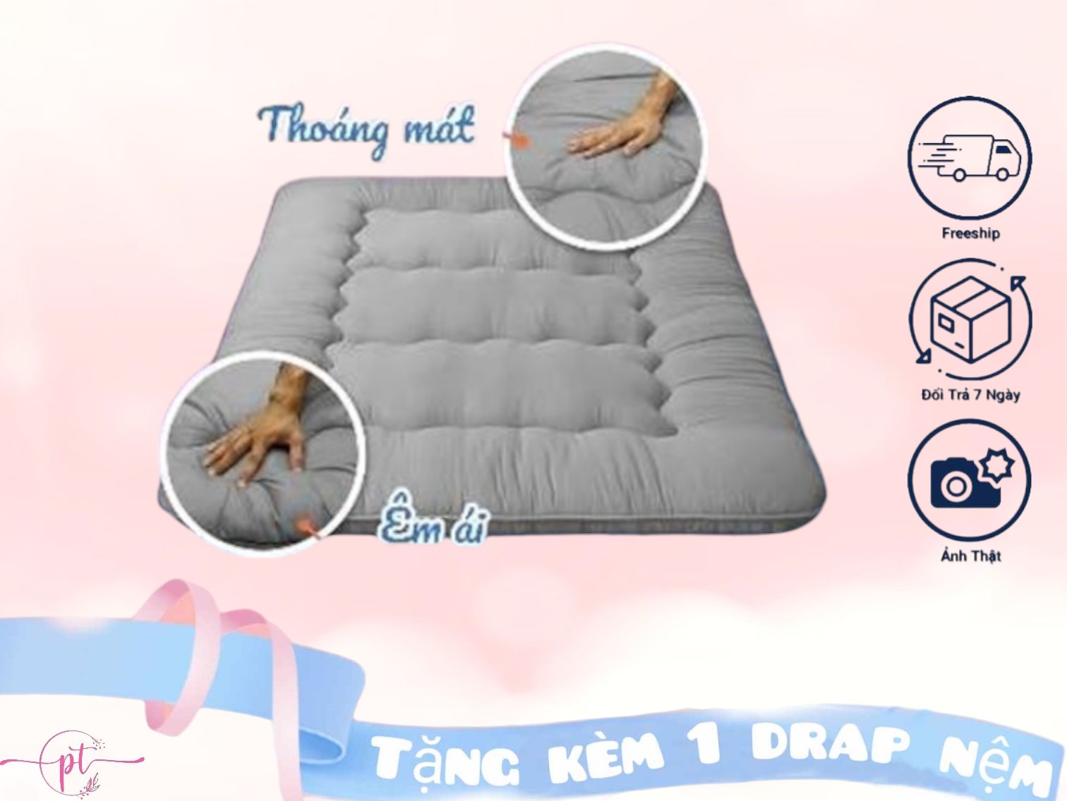 Nệm Ngủ Trải Sàn Xuất Nhật 1m / 1m2 / 1m4 / 1m6 / 1m8 Có Thể Gấp Gọn Dễ Di Chuyển Tặng Kèm Drap Nệm