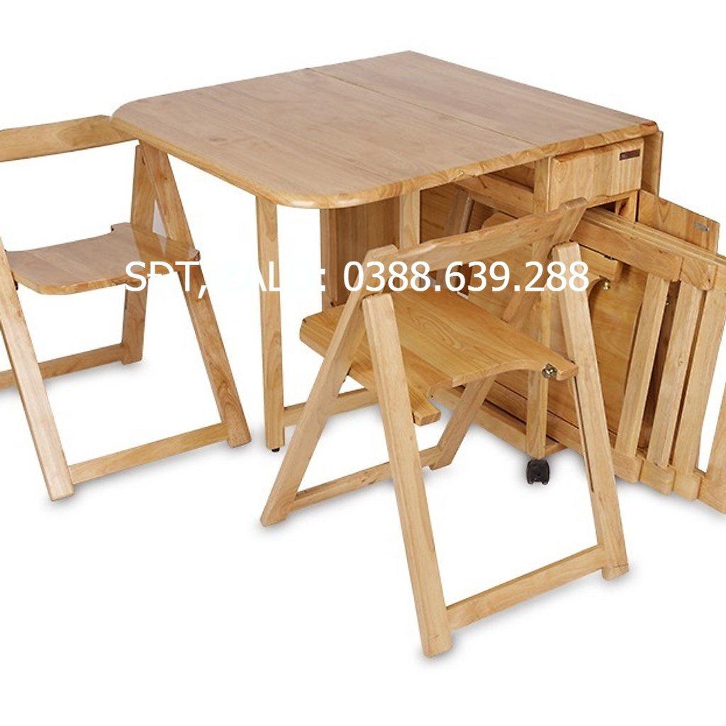Bàn Ăn Thông Minh Loại Nhỏ Gỗ Cao Su - 4 Ghế - BAGTT