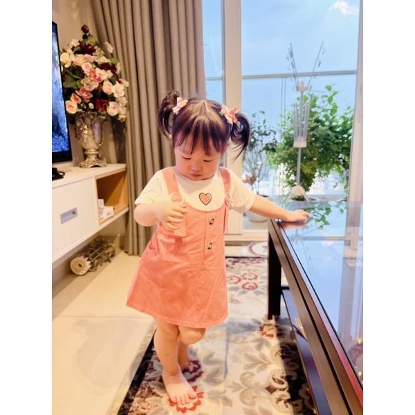 Set đồ bé gái, set yếm bé gái hồng trái tim thời trang VyVy Kids Fashion