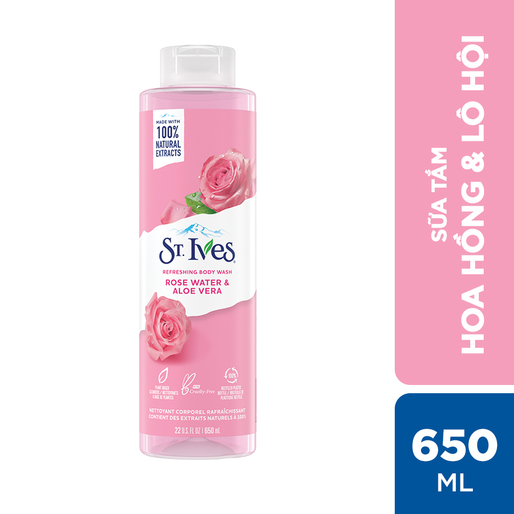 Sữa tắm dưỡng da St.Ives Hoa Hồng &amp; Lô Hội 650ml