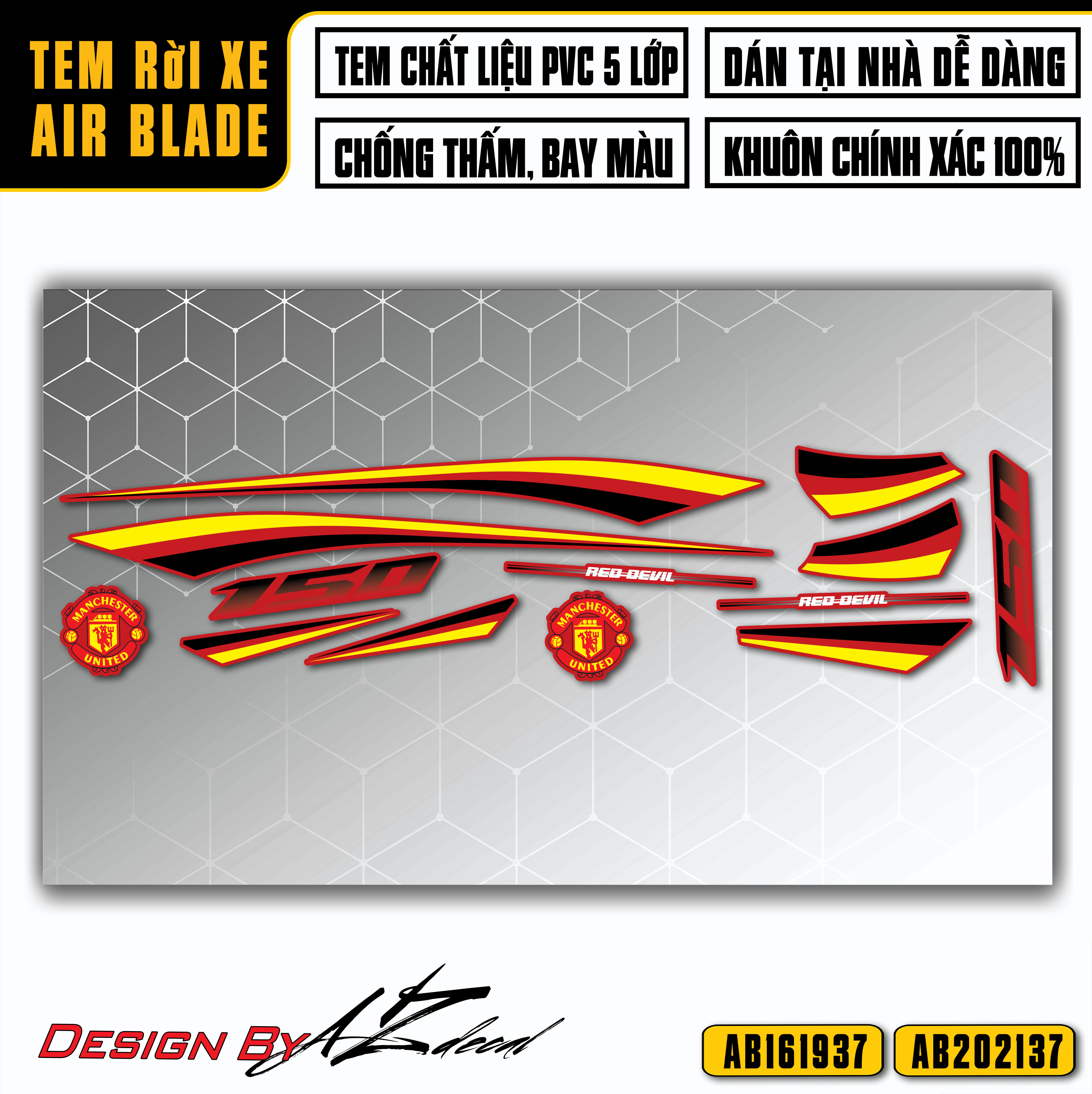 Tem Chế Xe Air Blade Mẫu Manchester United | AB37 | Decal Rời Xe Máy AB Chống Xước, Chống Nước, Dễ Dán Tại Nhà