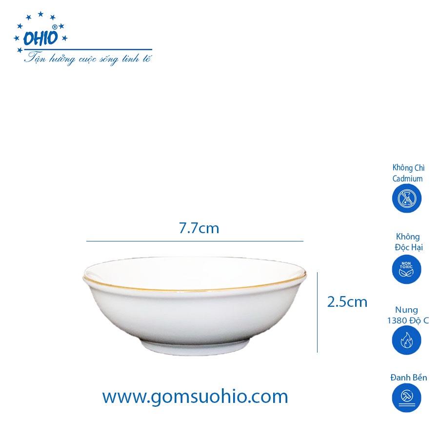 Đĩa Hến 7.7 cm Sứ Trắng Viền Kim OHIO