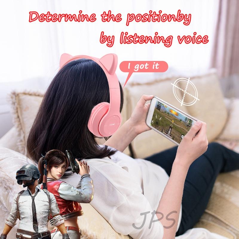 Tai Nghe Không Dây Tai Nghe Tai Mèo Có Mic Xanh Dương-Răng Light Bass Mũ Bảo Hiểm Trẻ Em Game Thủ Cô Gái Quà Tặng Điện Thoại Máy Tính tai Nghe Chơi Game