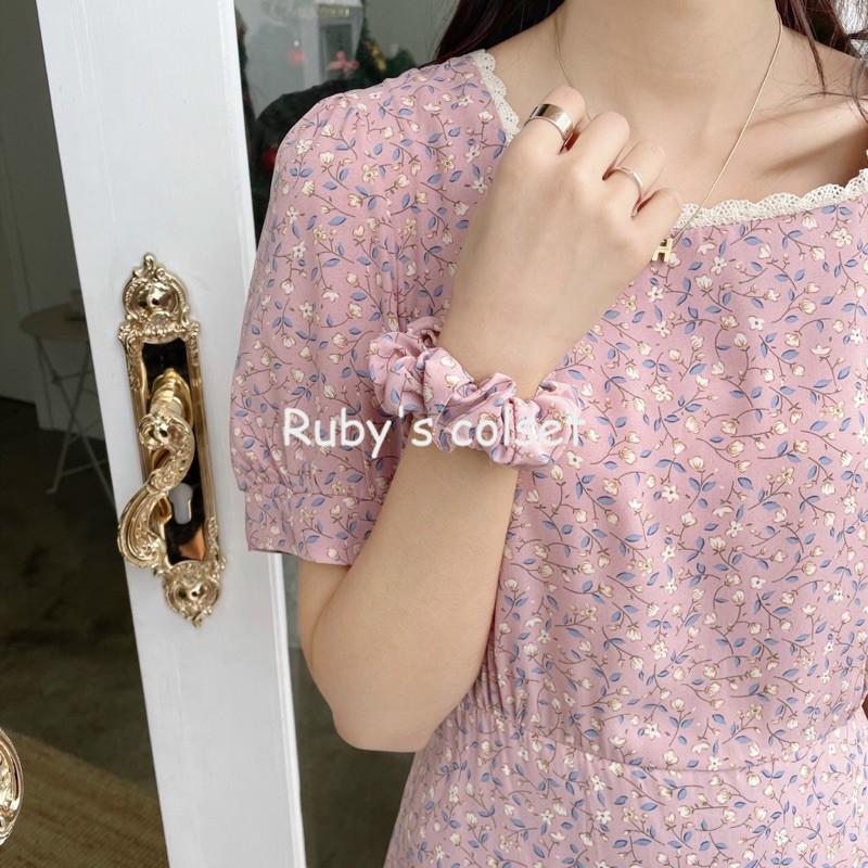 Đầm vintage hoa nhí - Váy hoa nhí vintage tiểu thư cổ ren kèm chun