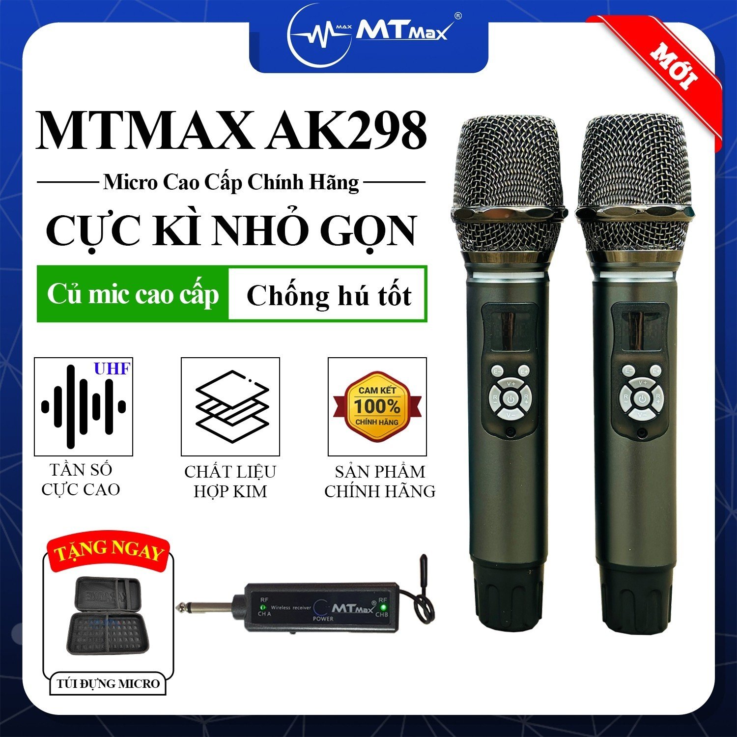 MTMax AK298 - Micro Không Dây Cao Cấp Chính Hãng, Chống Hù Rè Hiệu Quả, Hỗ Trợ Nâng Giọng Hát Khi Hát, Bảo Hành Đến 12 Tháng Hàng Chính Hãng