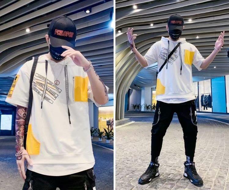 Áo Thun Tay Ngắn Hoạ Tiết Miếng Vá 2 Màu Size S-3Xl