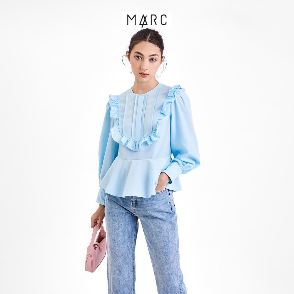 Áo kiểu nữ MARC FASHION tay dài xếp li ngực cổ phối bèo TRSH090622