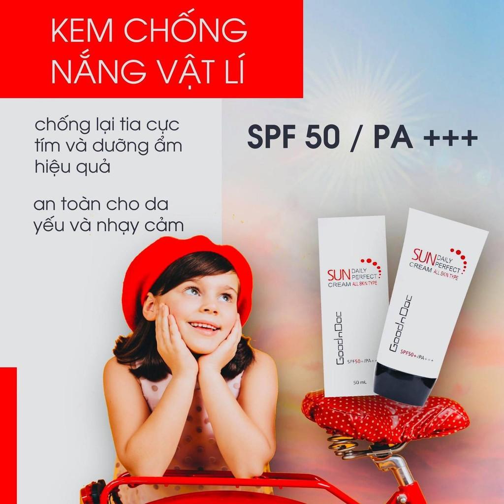 Kem Chống Nắng Vật Lý Dưỡng Trắng Sáng Da Lão Hóa 3 in 1 Goodndoc Daily Perfect Sun Cream SPF 50+/PA+++