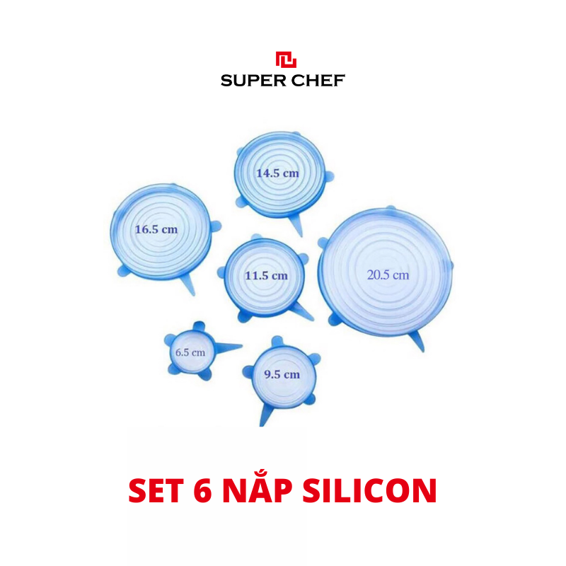 Bộ Nắp Silicon Super Chef Thay Thế Màng Bọc Thực Phẩm Siêu Tiện Lợi