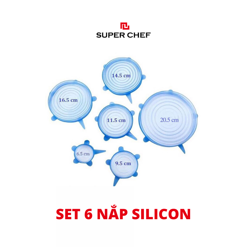 Bộ Nắp Silicon Super Chef Thay Thế Màng Bọc Thực Phẩm Siêu Tiện Lợi (6 cái/bộ)