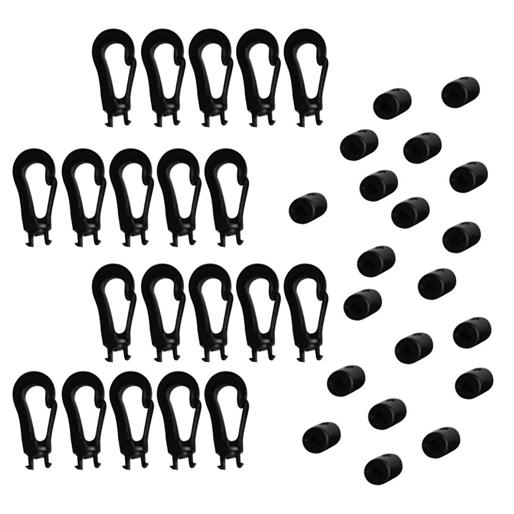 2x20 Pieces Plastic 5mm Shock Bungee Cord Karabiner Hook Elastic Cord Rope End