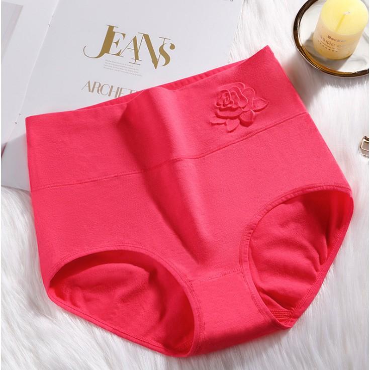 Quần Lót Nữ Cotton kháng Khuẩn Cạp Cao Hoa Nổi Xuất Hàn Hàng Loại Đẹp.