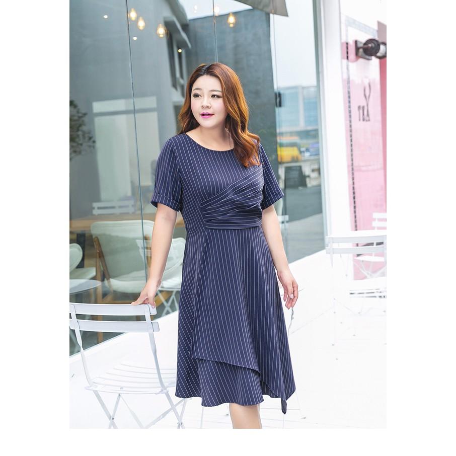 Dress88-ĐẦM SỌC CÁCH ĐIỆU TAY NGẮN BIGSIZE s-6xl