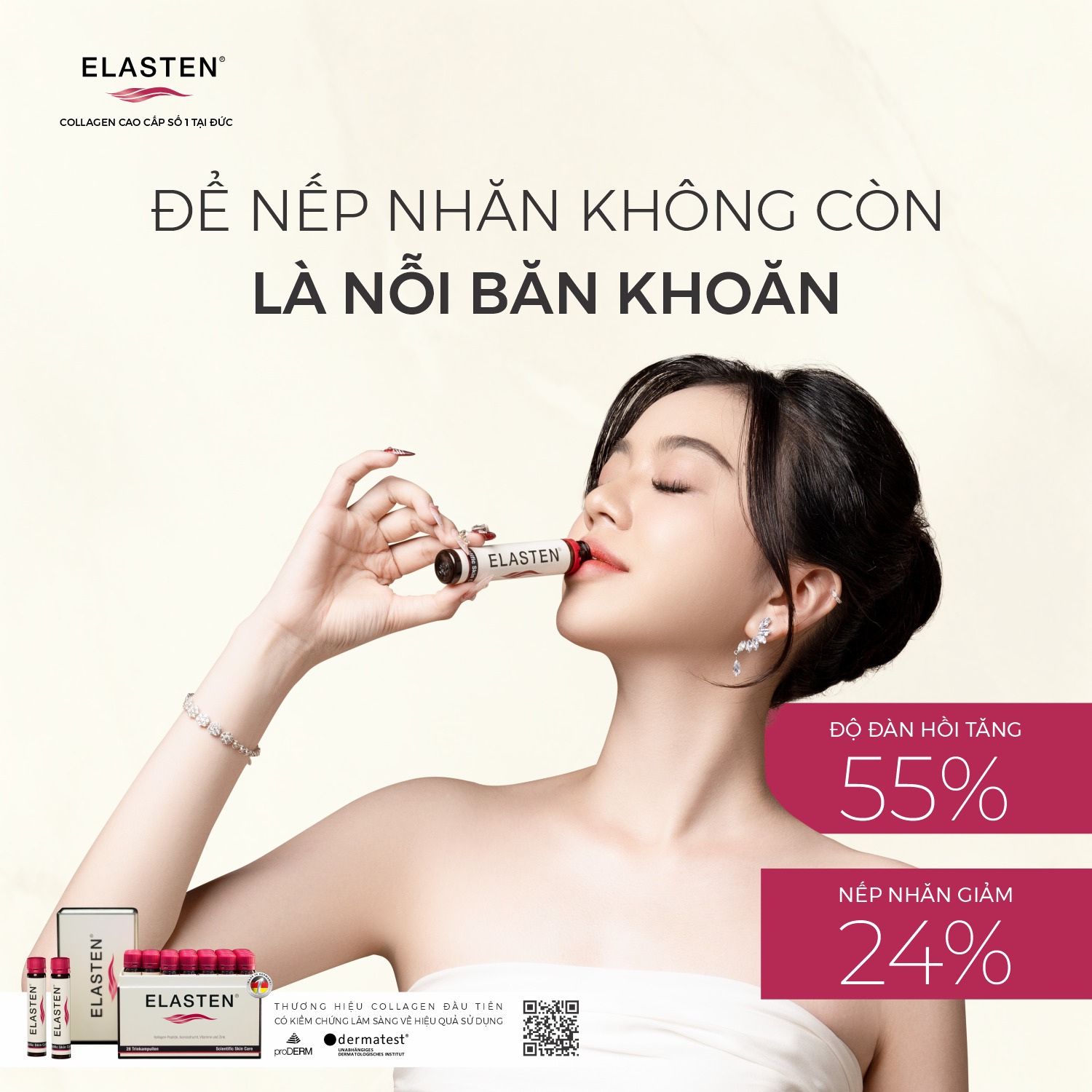 [Bán Chạy] 1 Hộp 28 Ống Collagen Elasten Giúp Da Căng Mịn, Chống Lão Hóa, Tóc Chắc Khỏe - Collagen Số 1 Tại Đức