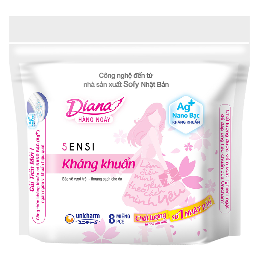 Combo 6 Băng Vệ Sinh Diana Daily Sensi Siêu Thấm Kháng Khuẩn (Gói 8 Miếng)