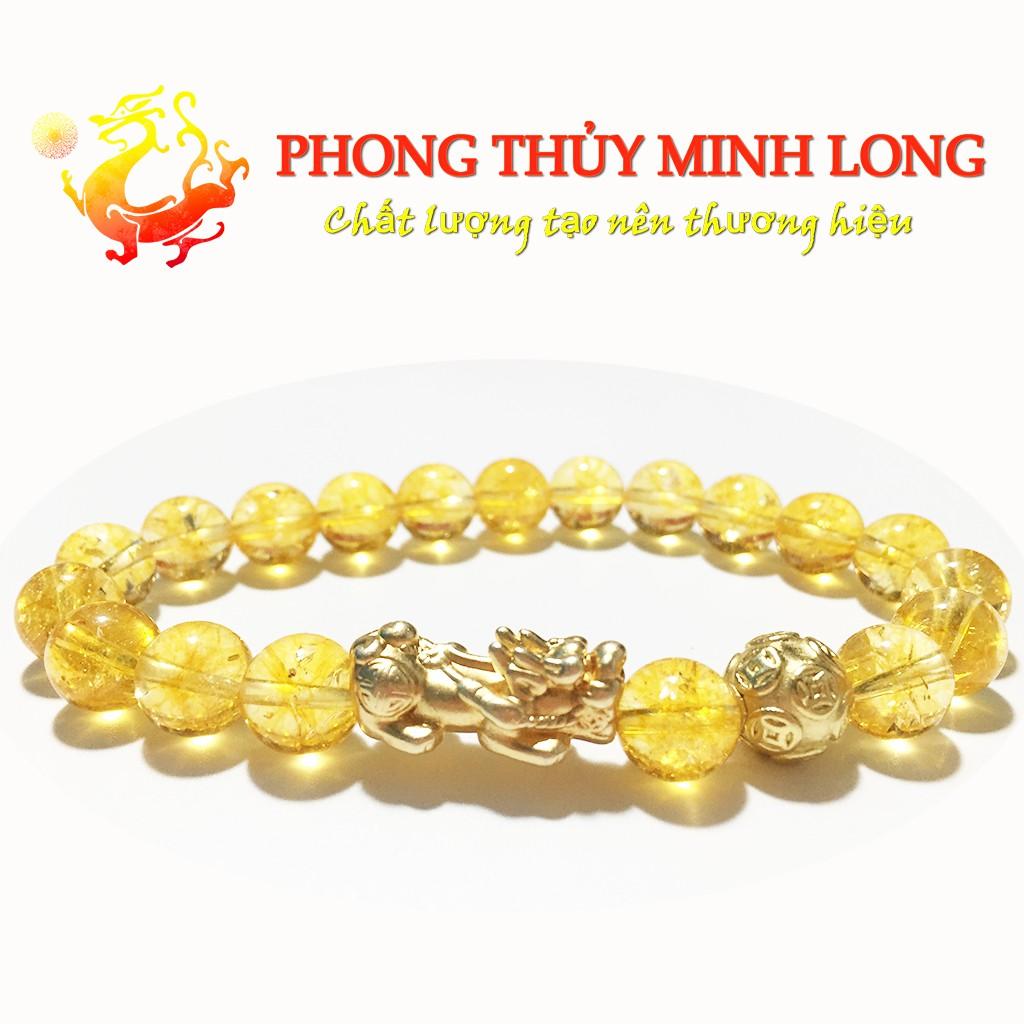 Vòng tay đá. Thach Anh Vàng chất lượng 5A mix Tỳ Hưu và 1 hạt Kim Tiền Vàng hợp người mệnh Thổ và Kim