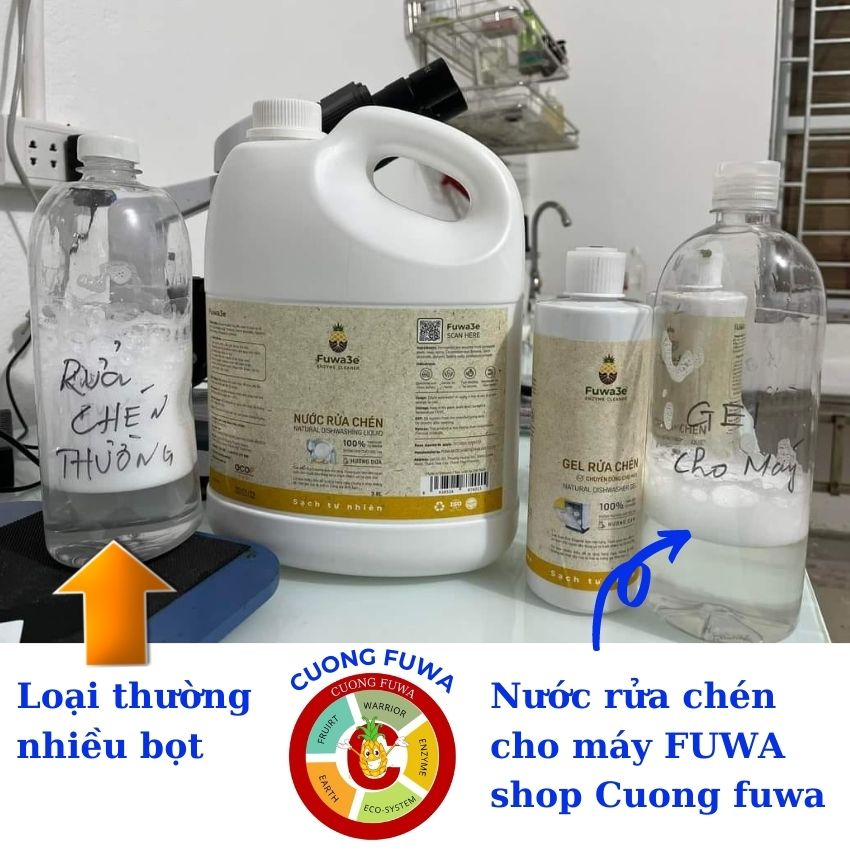 Nước rửa bát cho máy rửa chén bát Fuwa3e hữu cơ sinh học siêu sạch dạng gel 500ml, Hương Cam