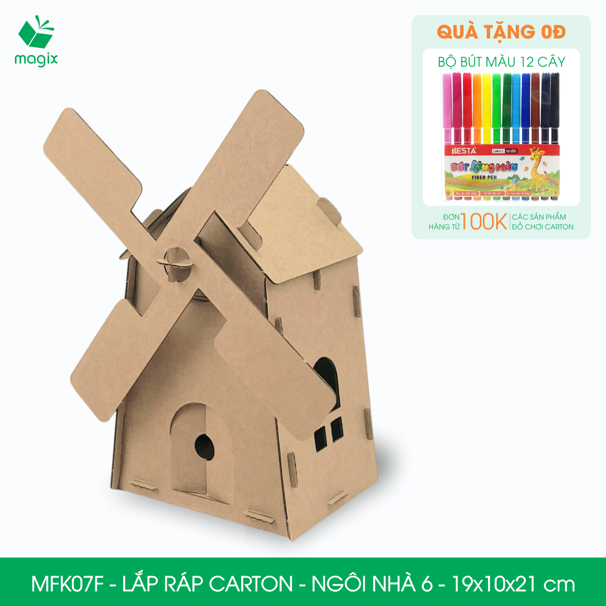 MFK07F - 19x10x21 cm - Mô hình ngôi nhà lắp ráp từ bìa carton cao cấp, nhà giấy carton mini sáng tạo