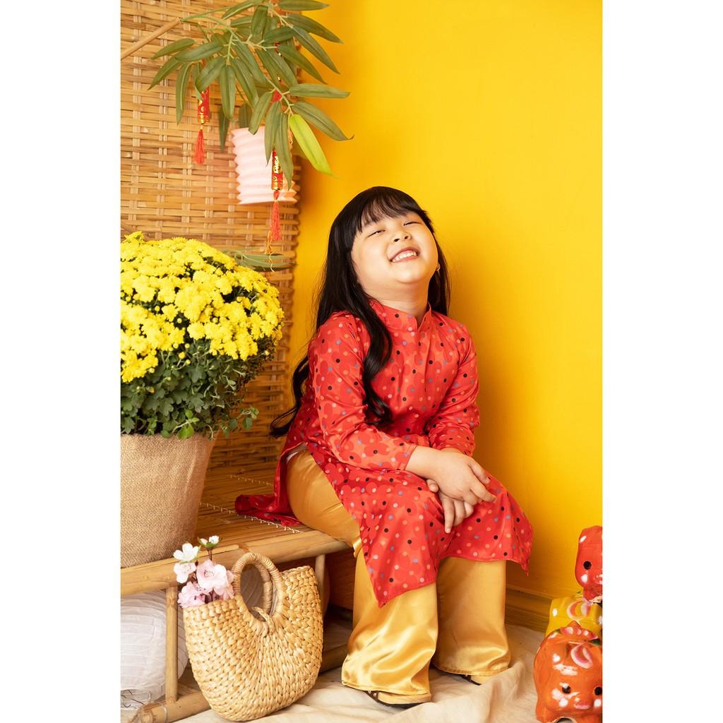 Áo Dài Cho Bé - Cách Tân Cô Ba Sài Gòn Chấm Bi Đỏ Đen