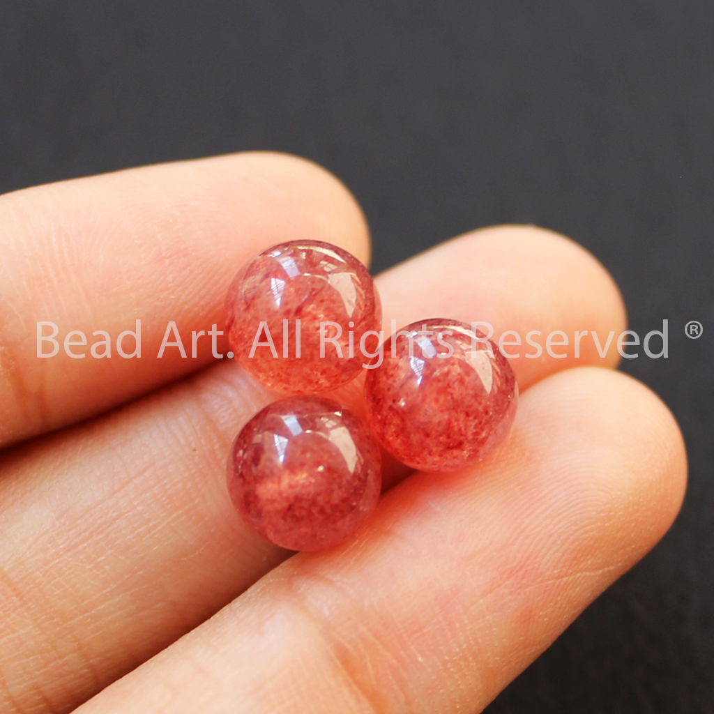 [1 Hạt] 9MM Đá Thạch Anh Dâu Tây Hồng ,Strawberry Quartz Tự Nhiên Loại AAA, Phối Vòng Tay Phong Thuỷ, Đá Phong Thuỷ, Chuỗi Hạt, Mệnh Hoả, Thổ - Bead Art