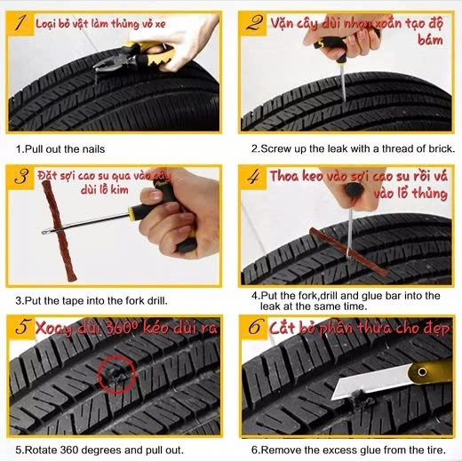 Dụng Cụ Vá Lốp Xe Máy Ô Tô Không Săm: Tiện Lợi Nhỏ Gọn và Loại Tốt