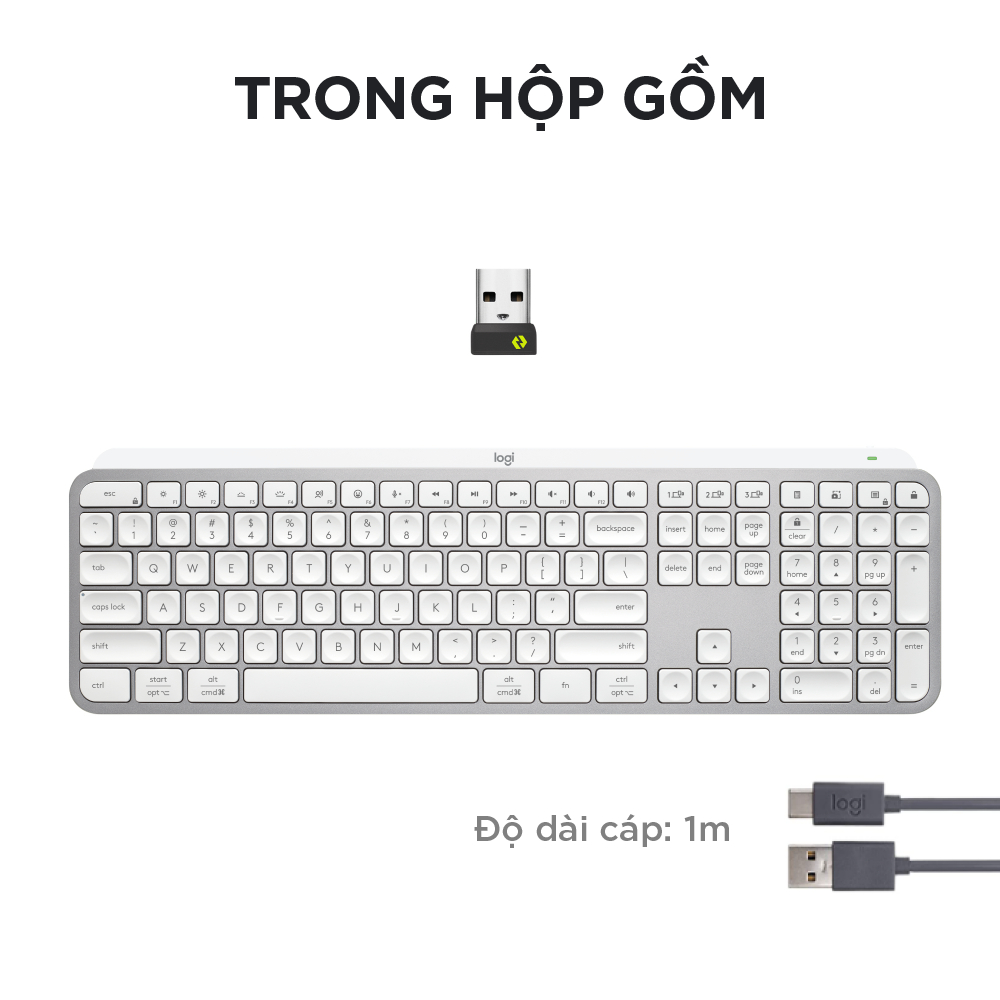 Bàn phím không dây Logitech MX Keys S - Low Profile yên tĩnh, Đèn nền, Bluetooth, Sạc USB-C - Hàng chính hãng