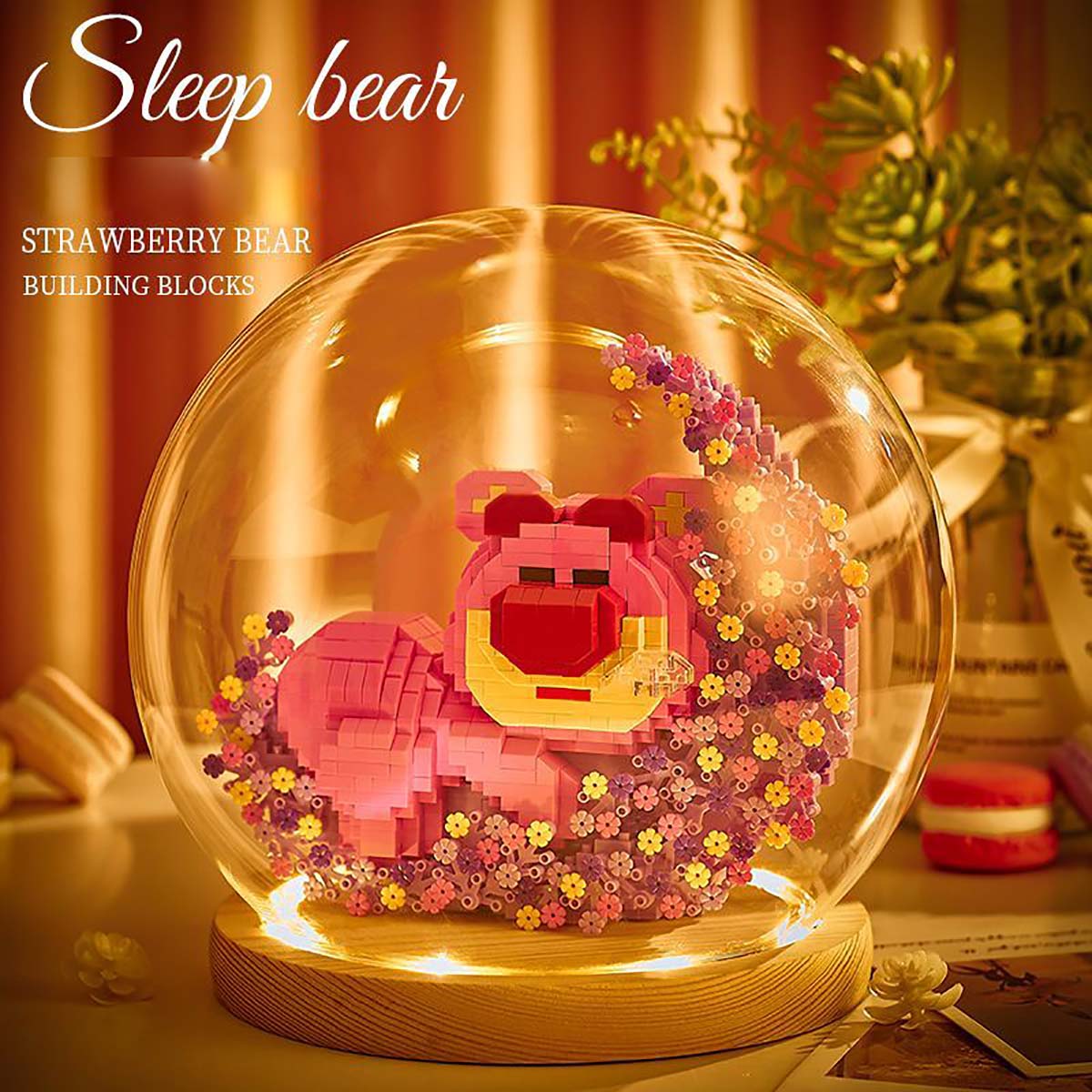 Mô Hình Lắp Ráp Gấu Dâu Lotso 3d Nằm Ngủ Bập Bênh Ôm Trăng Răng Cưa Ghép Hình Hạt Nhỏ Mini Trang Trí Giá Rẻ Cho Bé