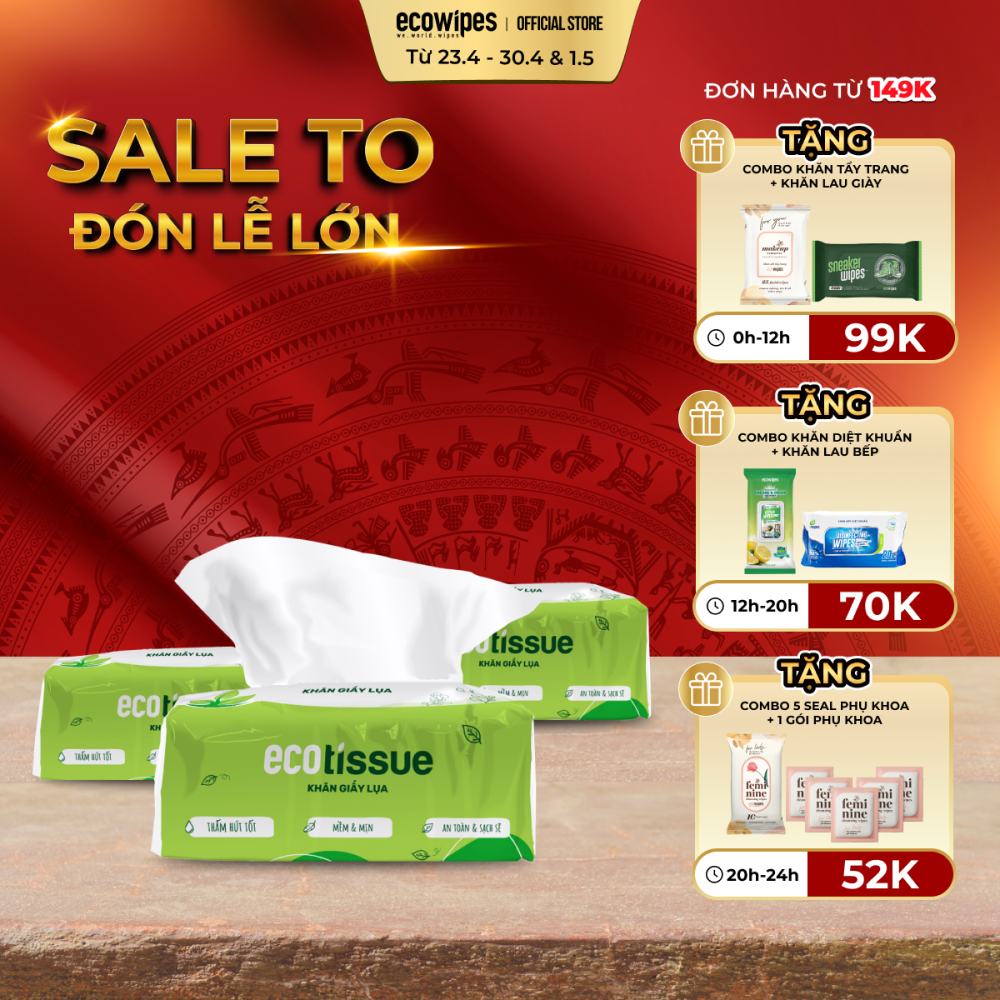 Combo 03 gói khăn giấy lụa khăn giấy ăn rút Ecotissue gói 250 tờ thấm hút tốt mềm mịn an toàn sạch sẽ